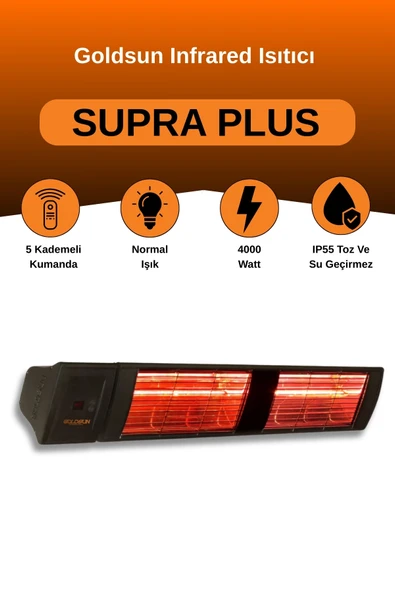 Goldsun Supra Plus 4000 Watt GSS40P Kumandalı Suya Dayanıklı Elektrikli İnfrared Isıtıcı-SiyaH ürün görseli