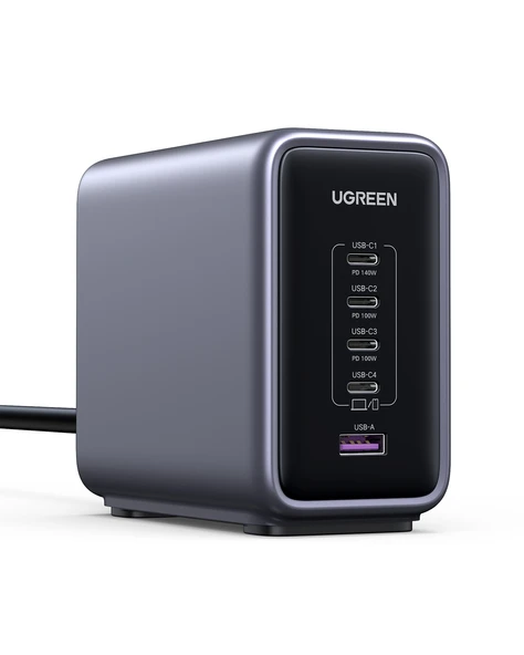 UGREEN Nexode 300W GaN 5 Portlu Hızlı Şarj Cihazı İstasyonu, 4xUSB-C, 1xUSB-A, Gri, 90903B