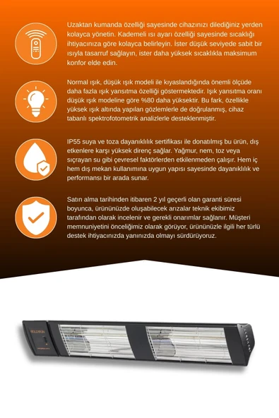 Goldsun Supra Plus 3000 Watt GSS30P Kumandalı Suya Dayanıklı Elektrikli İnfrared Isıtıcı-Siyah - Resim 3