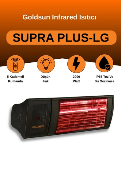 Goldsun Supra Plus 2000 Watt GSS20PLG Düşük Işık Kumandalı Suya Dayanıklı Elektrikli İnfrared Isıtıcı-Siyah ürün görseli