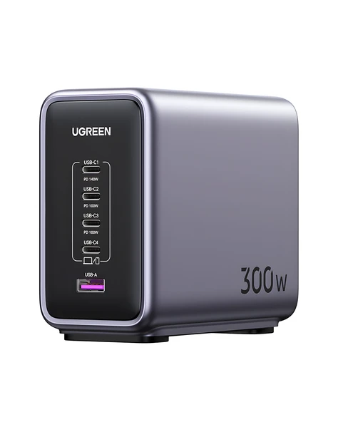 UGREEN Nexode 300W GaN 5 Portlu Hızlı Şarj Cihazı İstasyonu, 4xUSB-C, 1xUSB-A, Gri, 90903B - 2