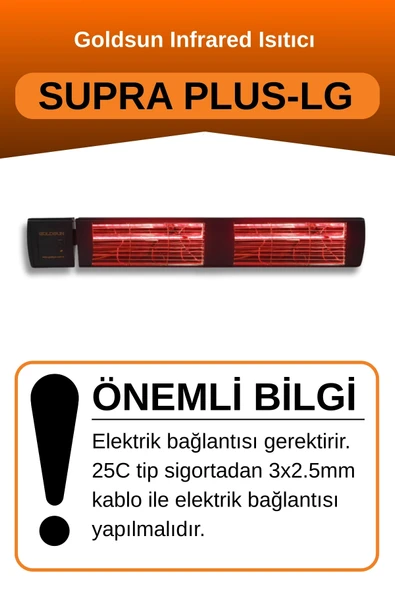 Goldsun Supra Plus 3000 Watt GSS30PLG Düşük Işık Kumandalı Suya Dayanıklı Elektrikli İnfrared Isıtıcı-Siyah - Resim 2
