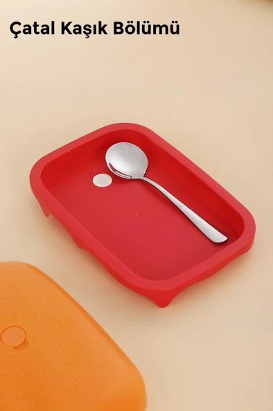 Hamburger Desenli Dikdörtgen Çelik İki Katlı Vakumlu Beslenme Kabı Saklama Kabı - 7