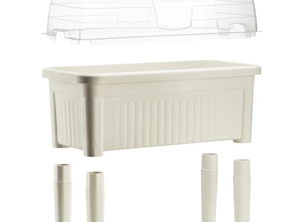 Omnipazar SO-ABS3 Fanuslu Ayaklı Bahçe Yetiştirme Saksı 60 lt Kirli Beyaz 3 Adet - Resim 2