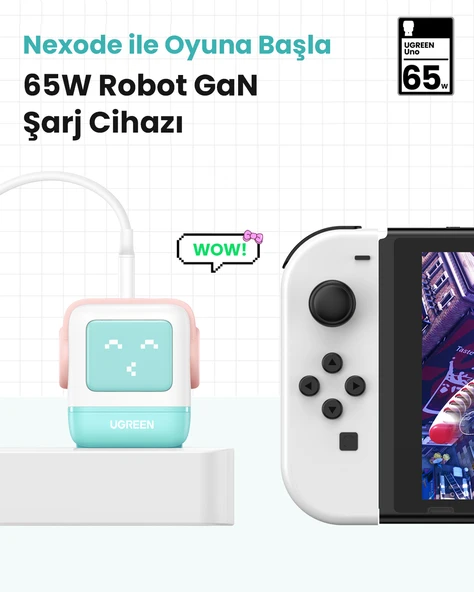 UGREEN Nexode Uno 65W Robot GaN Hızlı Şarj Cihazı 2xUSB-C, 1xUSB-A, Renkli, 35855 - 3