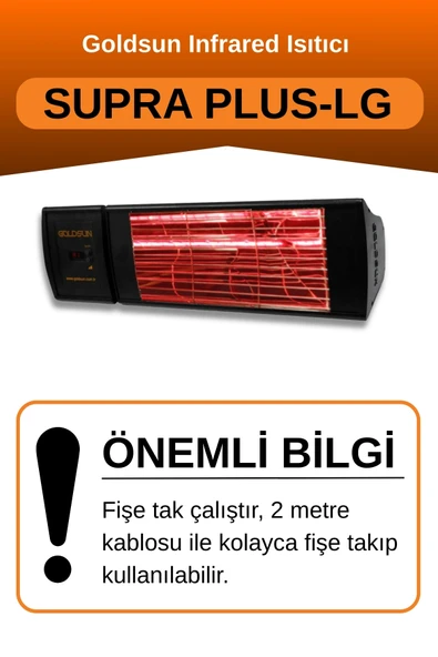 Goldsun Supra Plus 2000 Watt GSS20PLG Düşük Işık Kumandalı Suya Dayanıklı Elektrikli İnfrared Isıtıcı-Siyah - Resim 2