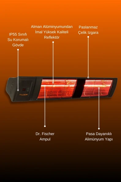 Goldsun Supra Plus 3000 Watt GSS30P Kumandalı Suya Dayanıklı Elektrikli İnfrared Isıtıcı-Siyah - Resim 5