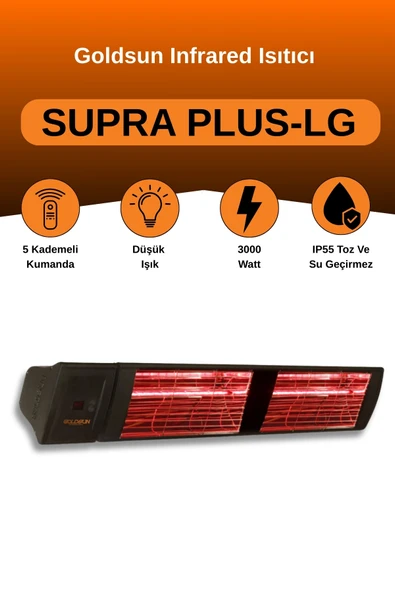 Goldsun Supra Plus 3000 Watt GSS30PLG Düşük Işık Kumandalı Suya Dayanıklı Elektrikli İnfrared Isıtıcı-Siyah ürün görseli 1