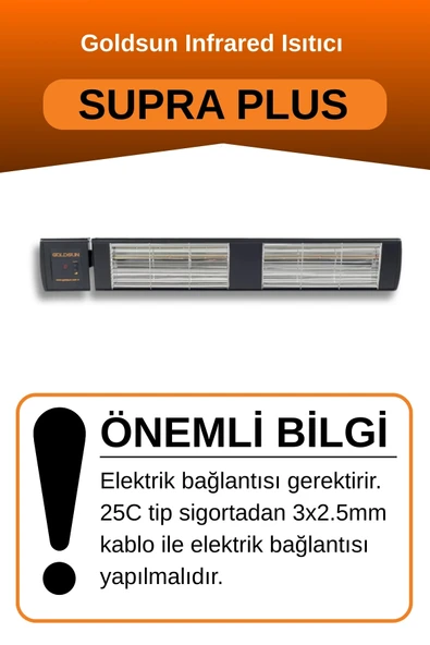 Goldsun Supra Plus 3000 Watt GSS30P Kumandalı Suya Dayanıklı Elektrikli İnfrared Isıtıcı-Siyah - Resim 2