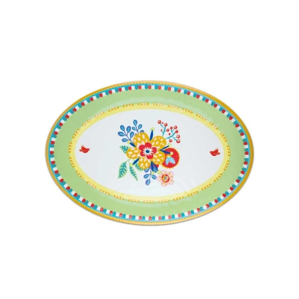 Baci Milano Mamma Mia Çiçek Desenli Oval Servis Tabağı 50cmx35cm ürün görseli