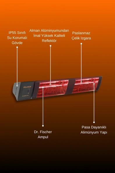 Goldsun Supra Plus 4000 Watt GSS40PLG Düşük Işık Kumandalı Suya Dayanıklı Elektrikli İnfrared Isıtıcı-Siyah - Resim 5
