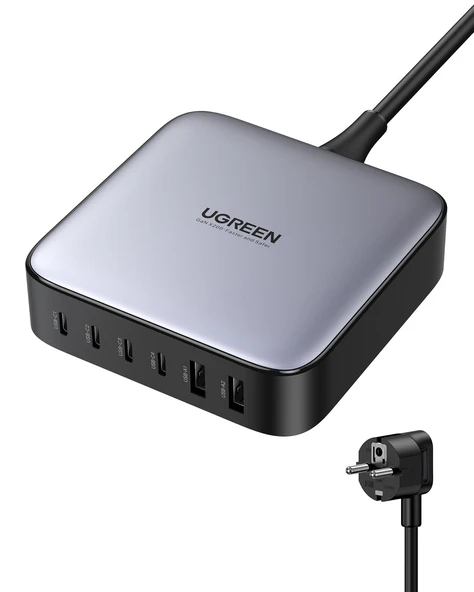 UGREEN Nexode 200W GaN II 6 Portlu Masaüstü Hızlı Şarj Cihazı İstasyonu 4xUSB-C, 2xUSB-A, Gri, 40914 - 1