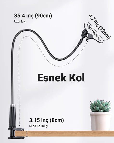 UGREEN Flexible Esnek Yatak Masa Telefon Tutucu, Siyah, 80906 - 2