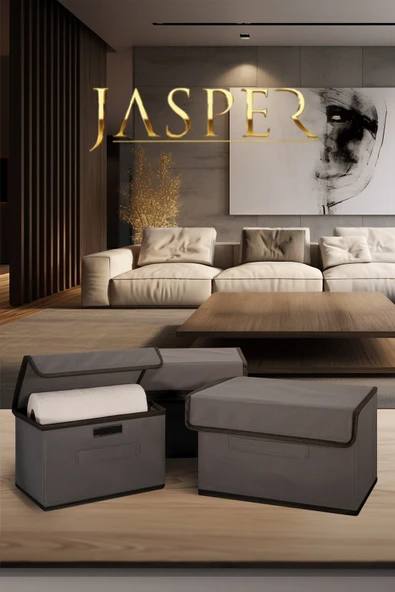 Jasper Krem Dikdörtgen Baza Ve Çekyat Altı  Kulplu Kıyafet Eşya Düzenleyici Hurç - Resim 3