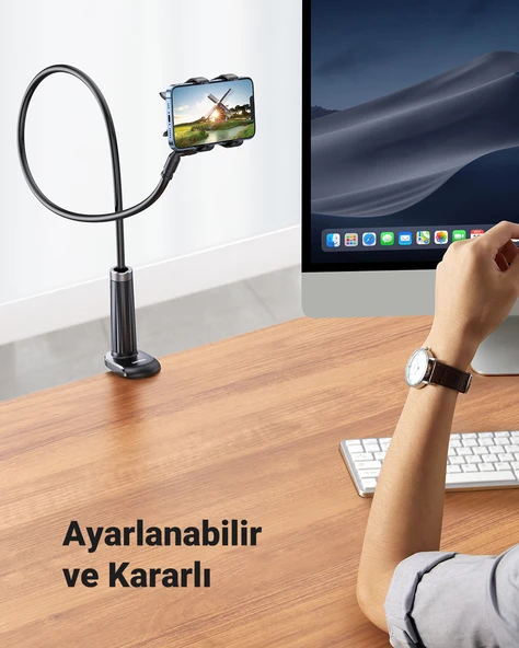 UGREEN Flexible Esnek Yatak Masa Telefon Tutucu, Siyah, 80906 - 5