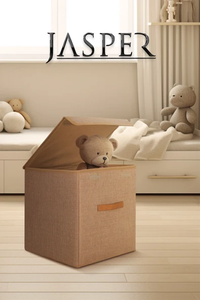 Jasper Krem Çocuk Odası Oyuncak & Eşya Düzenleyici Katlanabilir Kulplu Kutu Hurç ürün görseli