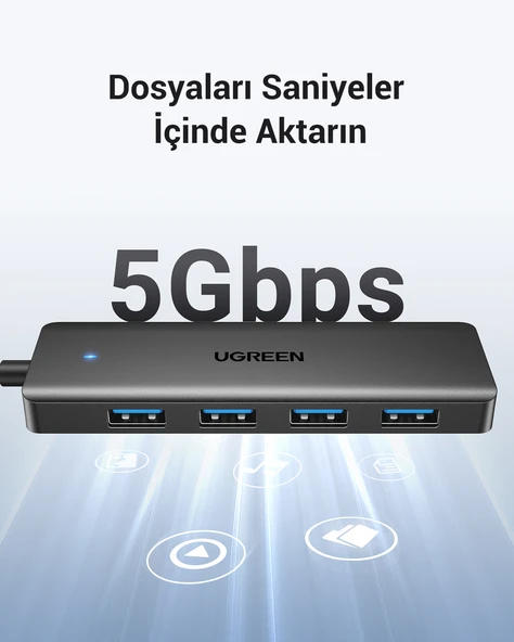 UGREEN USB-C USB 3.0 4 Port USB Hub Çoklayıcı, Gri, 70336 - 3