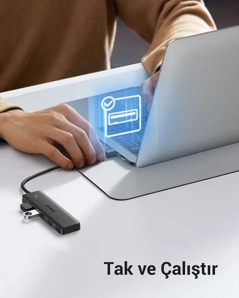 UGREEN USB-C USB 3.0 4 Port USB Hub Çoklayıcı, Gri, 70336 - 4