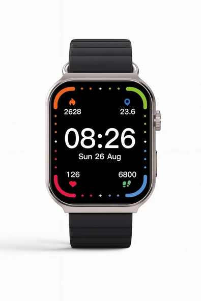 QASUL Bluetooth Aramalı Akıllı Saat Siyah Nabız Stres Uyku Takibi Müzik Çalma