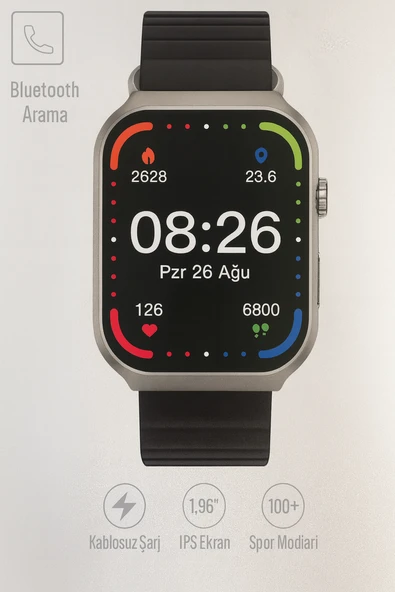 QASUL Bluetooth Aramalı Akıllı Saat Siyah Nabız Stres Uyku Takibi Müzik Çalma - 2