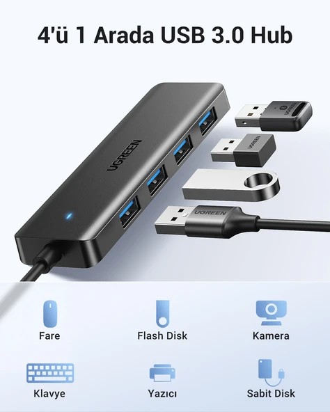 UGREEN USB-C USB 3.0 4 Port USB Hub Çoklayıcı, Gri, 70336 - 2