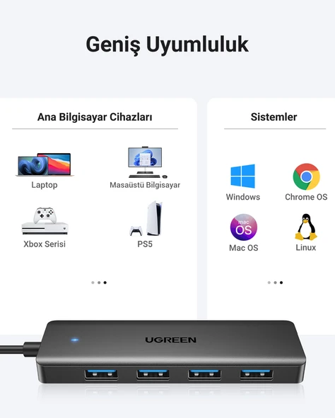 UGREEN USB-C USB 3.0 4 Port USB Hub Çoklayıcı, Gri, 70336 - 5