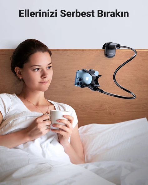 UGREEN Flexible Esnek Yatak Masa Telefon Tutucu, Siyah, 80906 - 6