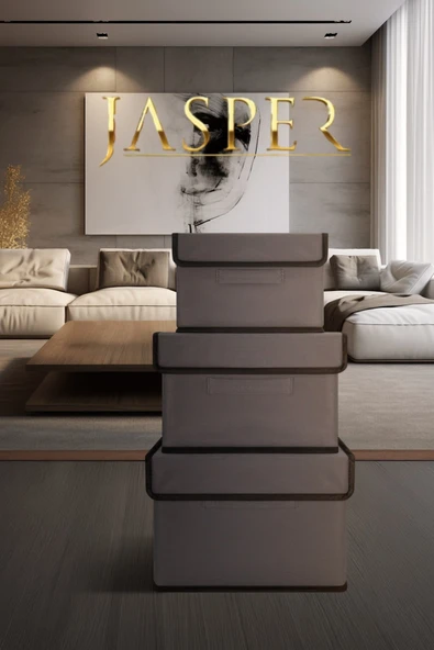 Jasper Krem Dikdörtgen Baza Ve Çekyat Altı  Kulplu Kıyafet Eşya Düzenleyici Hurç - Resim 2