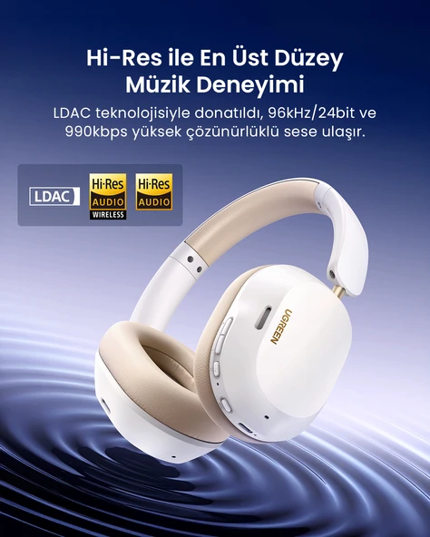 UGREEN HiTune Max5cHibrit Gürültü Aktif Gürültü Engelleyici Kablosuz Kulak Üstü Kulaklık, İpek Beyazı, 35758 - 3