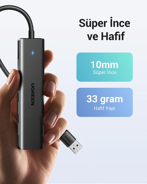 UGREEN USB-C USB 3.0 4 Port USB Hub Çoklayıcı, Gri, 70336 - 6