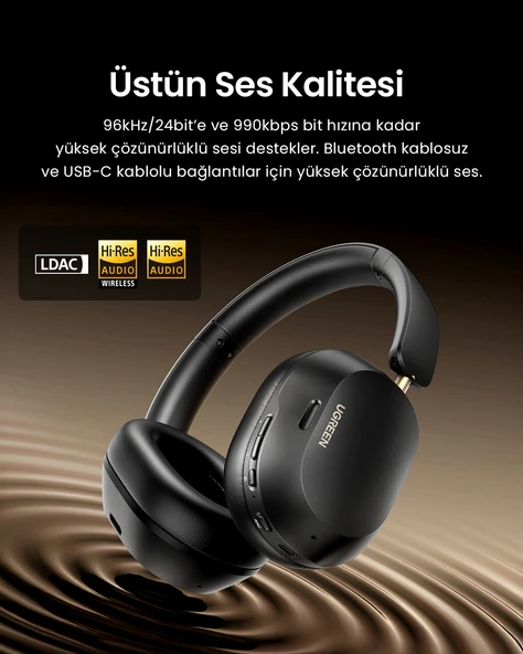 UGREEN HiTune Max5cHibrit Gürültü Aktif Gürültü Engelleyici Kablosuz Kulak Üstü Kulaklık, Siyah, 35757 - 6