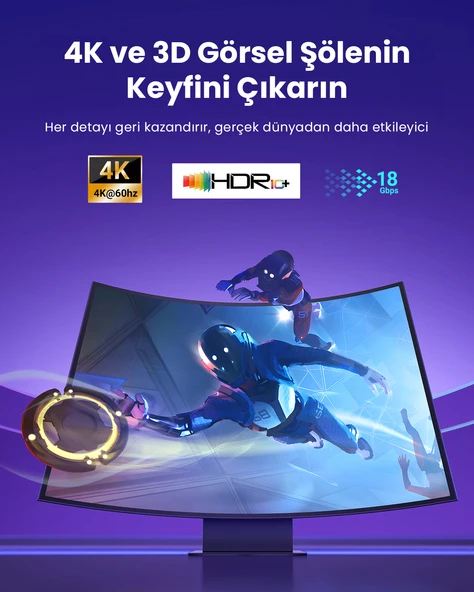 UGREEN 4K HDMI Erkek - Erkek Örgülü Kablo 2 m, 40101 - 4