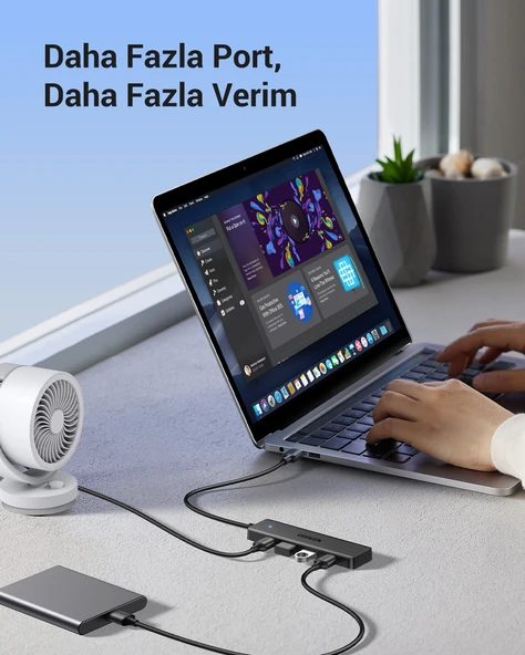 UGREEN USB-C USB 3.0 4 Port USB Hub Çoklayıcı, Gri, 70336 - 7