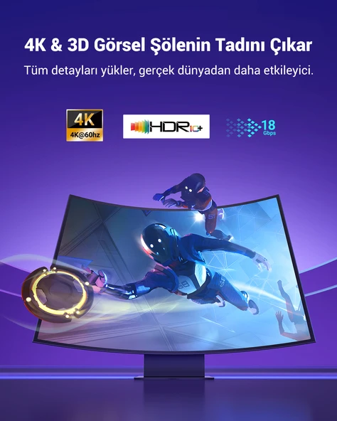 UGREEN 4K HDMI Erkek - Erkek Örgülü Kablo 1 m, 30999 - 4