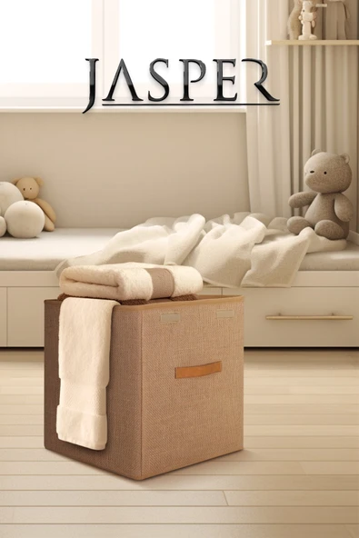 Jasper Krem Çocuk Odası Oyuncak & Eşya Düzenleyici Katlanabilir Kulplu Kutu Hurç - Resim 2