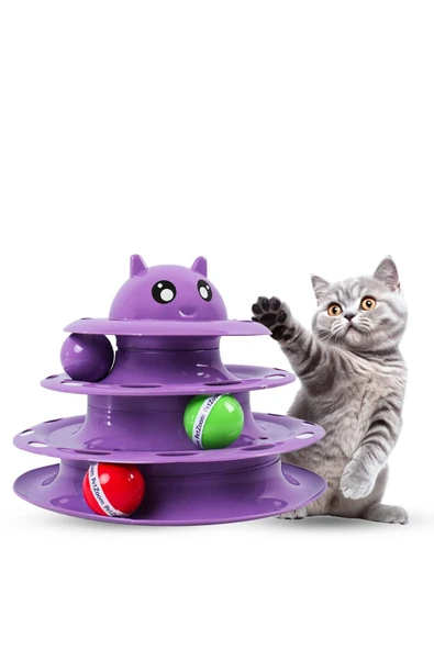 GOBYPET 3 Katlı Toplu Yuvarlak Kedi Oyuncağı, Toplu Yuvarlak Kedi Oyuncağı Kedi Eğlencesi - Resim 2