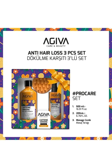 Agiva Caffeine Ginseng Şampuan 500 ml & Saç Toniği & Masaj Tarağı 3'lü Set - Resim 3