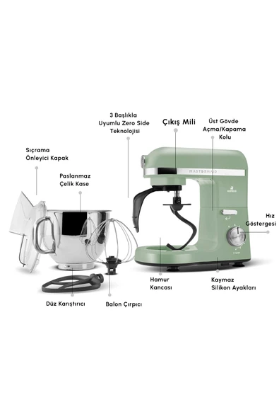 Karaca Mastermaid Chef Pro Çift Kollu Stand Mikser Cabbage Green 1750 W - 3