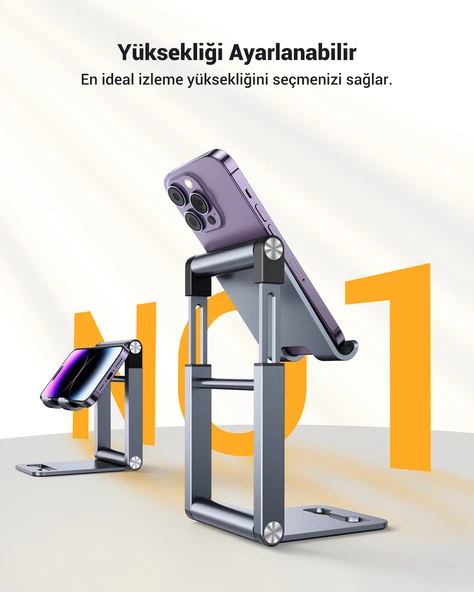 UGREEN Ayarlanabilir Metal Telefon Tutucu Standı, Uzay Grisi, 80708 - 3