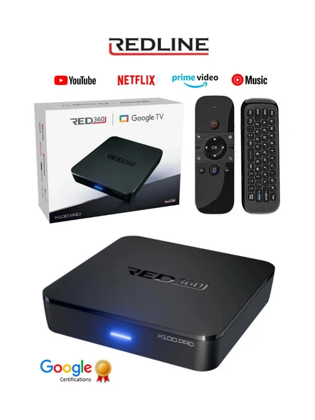 Redline RED360 X100 Pro Android Tv Box + M8 Air Mouse  16GB Hafıza  Google Tv Destekli 4K Cihaz - 1