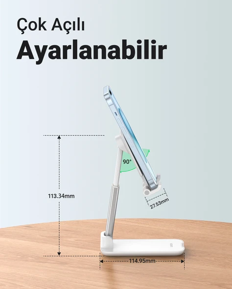 UGREEN Katlanabilir Çok Açılı Yükseklik Ayarlı Telefon Standı, Beyaz, 20434 - 2