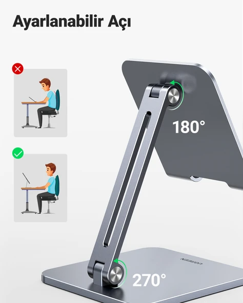 UGREEN Ayarlanabilir Metal Tablet Tutucu Standı, Uzay Grisi, 40393 - Resim 9