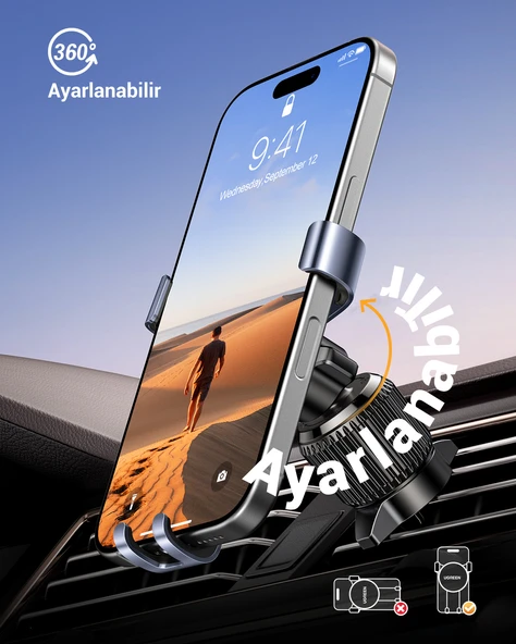 UGREEN Araç İçi Telefon Tutucu Air Vent , Uzay Grisi, 50564 - 6