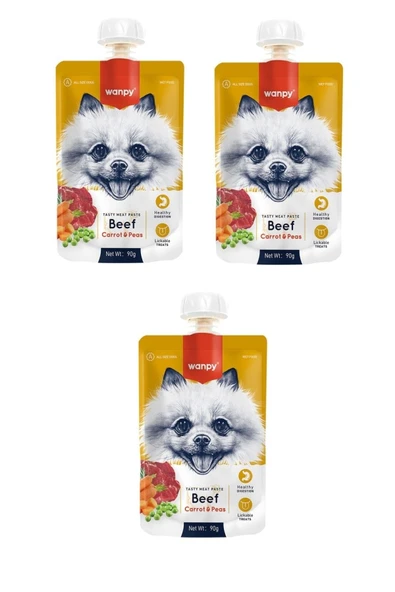 Wanpy Taze Sığır Etli & Havuçlu Köpek Et Ezmesi 90 Gr. X 3 Adet - 1