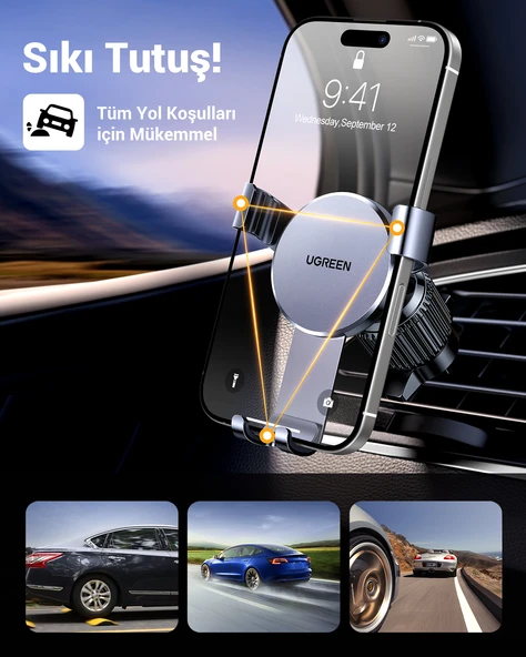 UGREEN Araç İçi Telefon Tutucu Air Vent , Uzay Grisi, 50564 - 3