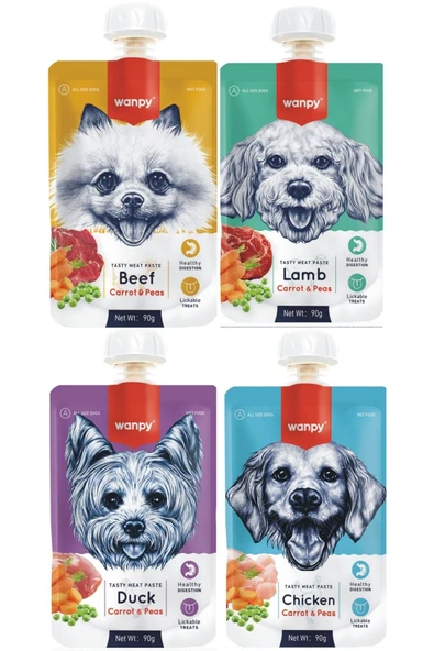 Wanpy Tasty Meat Paste Taze Sıvı Köpek Ödül Maması Köpek Ödül Maması 4x90gr ürün görseli