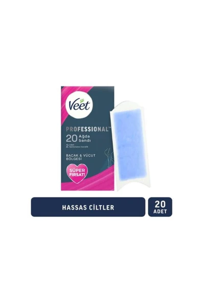 Veet Professional Hassas Ciltler için Bacak ve Vücut Bölgesi 20'li Sir Ağda Bandı