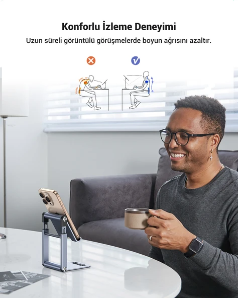 UGREEN Ayarlanabilir Metal Telefon Tutucu Standı, Uzay Grisi, 80708 - 5