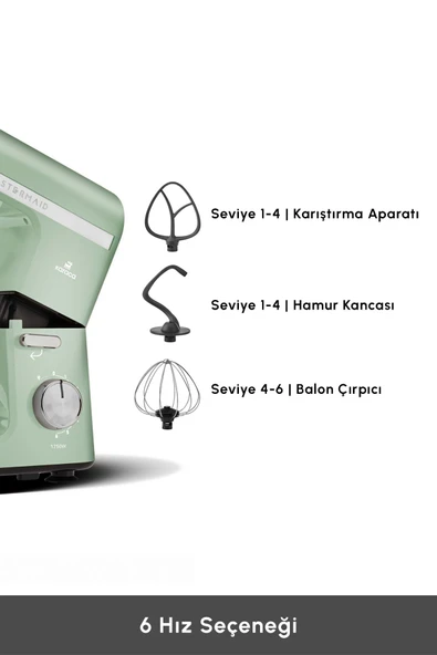 Karaca Mastermaid Chef Pro Çift Kollu Stand Mikser Cabbage Green 1750 W - 6