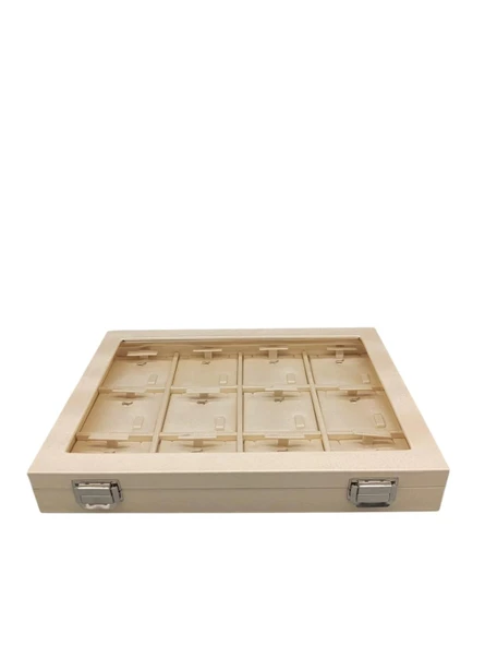 Yeni Cam Kapaklı Imera Deri Kumaş Krem Renk 34 Cm / 24 Cm Üçlü Set Kutusu - Resim 4